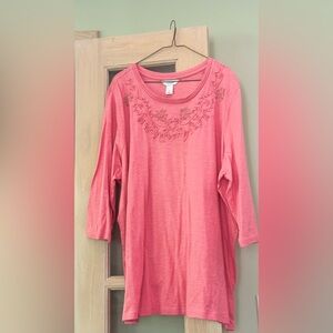CJ Banks Pink Embellished 3/4 Sleeve Tunic